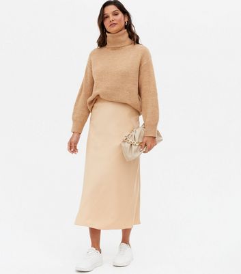 Stone Satin Bias Cut Midi Skirt | New Look