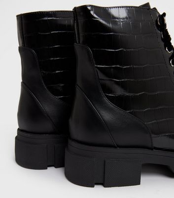 shop for London Rebel Black Faux Croc Lace Up Chunky Boots New Look at Shopo