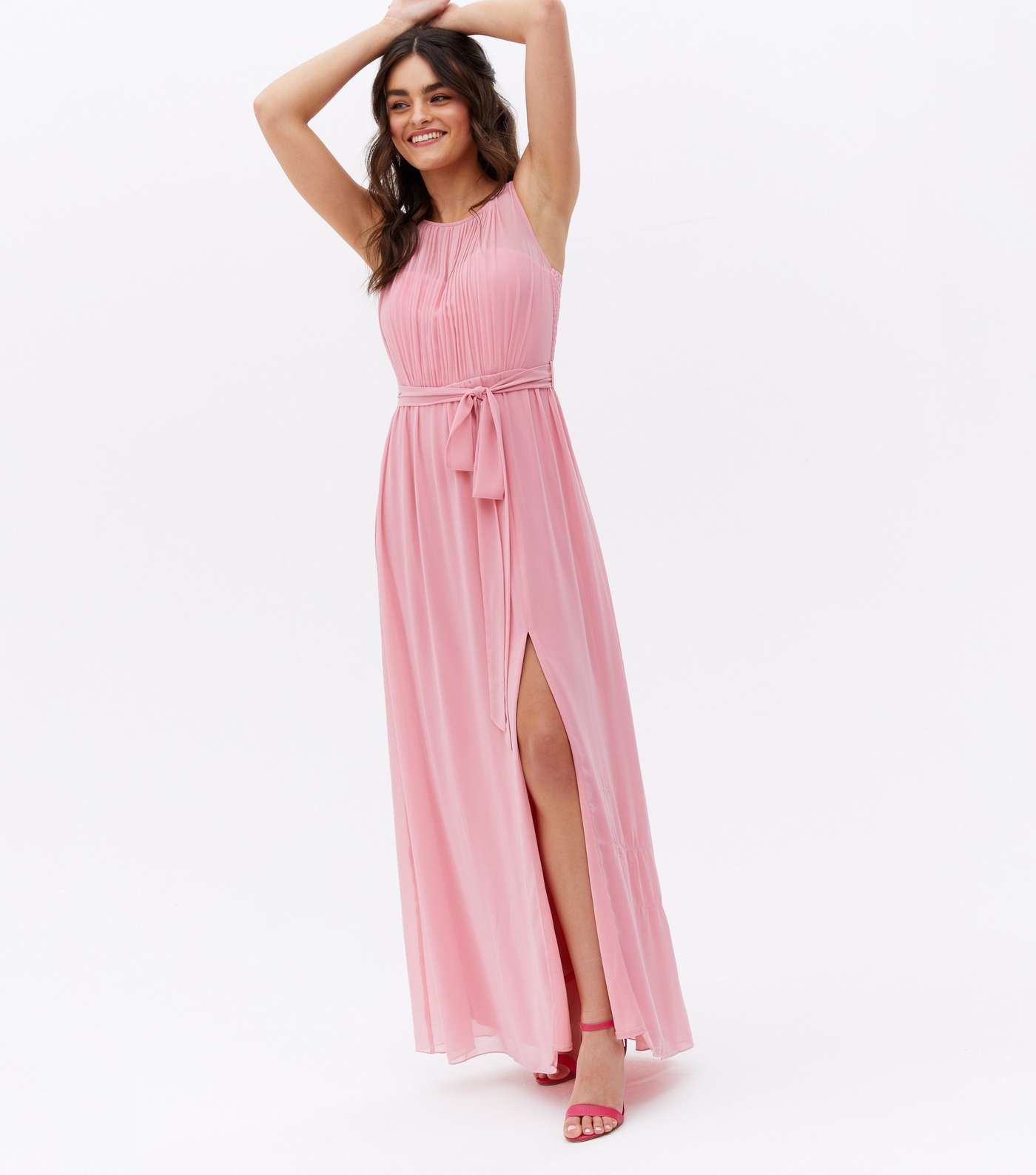 Little Mistress Pale Pink Chiffon Belted Maxi Dress Image 3
