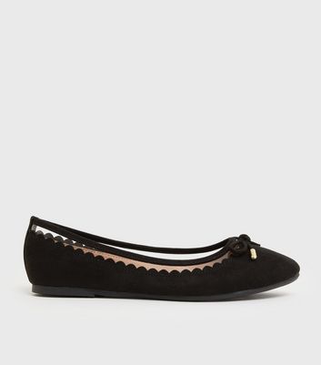 Black Suedette Scallop Ballet Pumps 