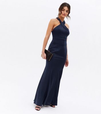 Little Mistress Navy Satin Open Back 