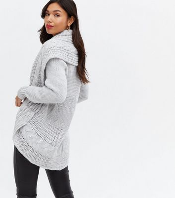 new look grey cable knit cardigan