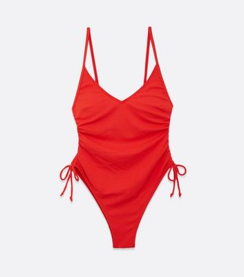 Red Ruched Side Swimsuit | New Look