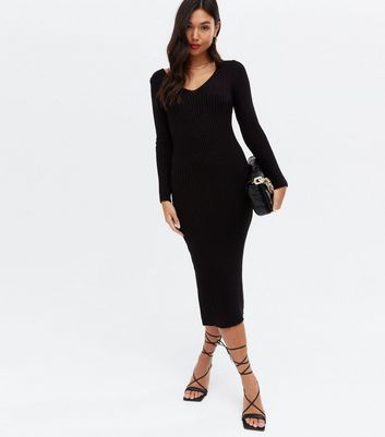 V neck hot sale black bodycon dress