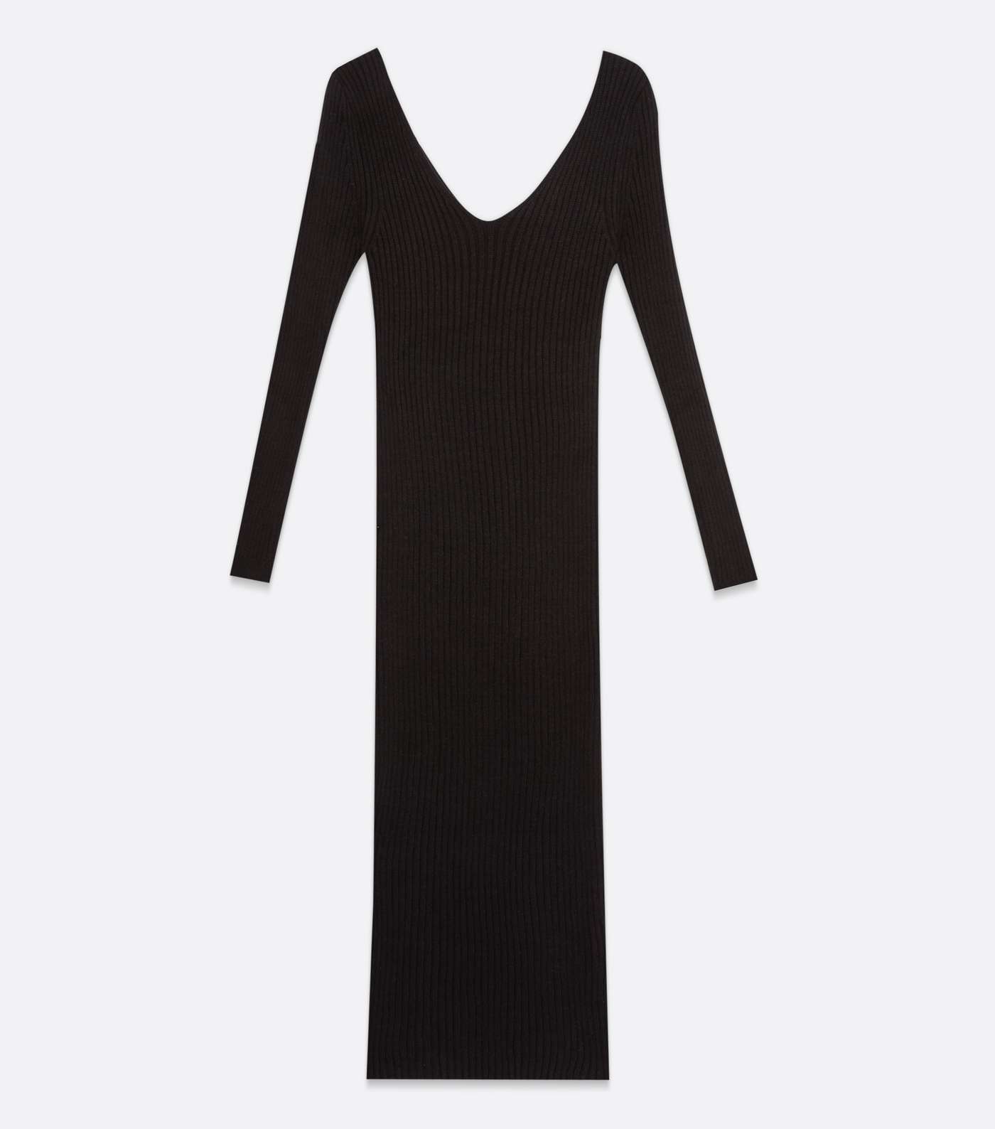 Parisian Black Ribbed Knit V Neck Midi Bodycon Dress Image 5