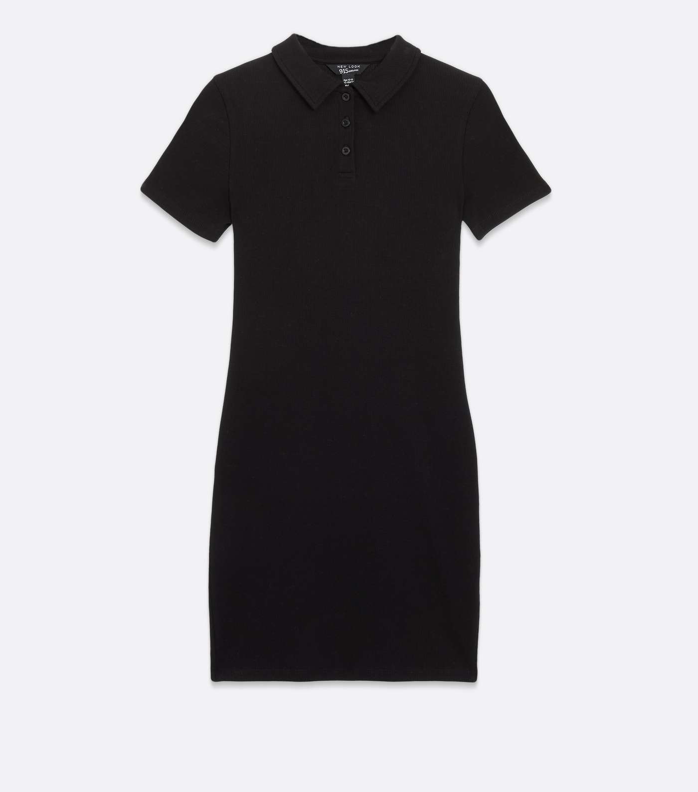 Girls Black Ribbed Jersey Short Sleeve Polo Dress Image 5