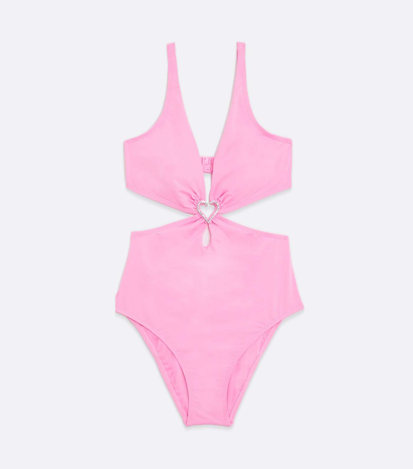 Bright Pink Cut Out Heart Diamanté Swimsuit Image 5