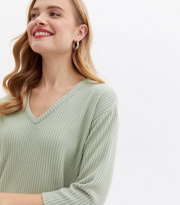 Click to view product details and reviews for Light Green Brushed Fine Knit V Neck Split Hem Top New Look.