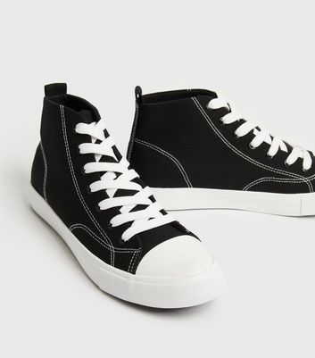 Black Canvas High Top Trainers | New Look