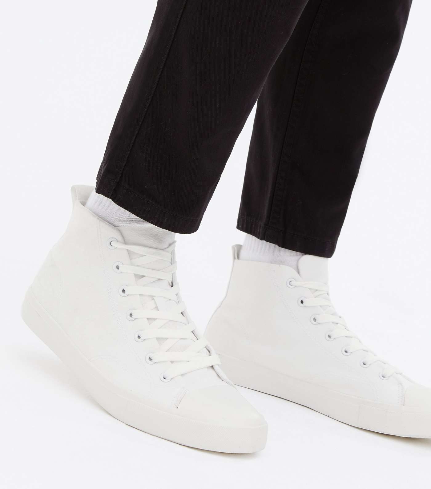 White Canvas High Top Trainers Image 2