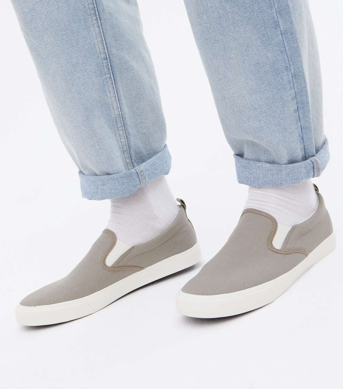 Pale Grey Canvas Slip On Trainers Image 2