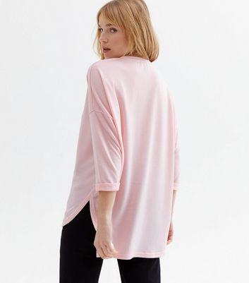 Pink Fine Knit Long Curved Hem Top New Look