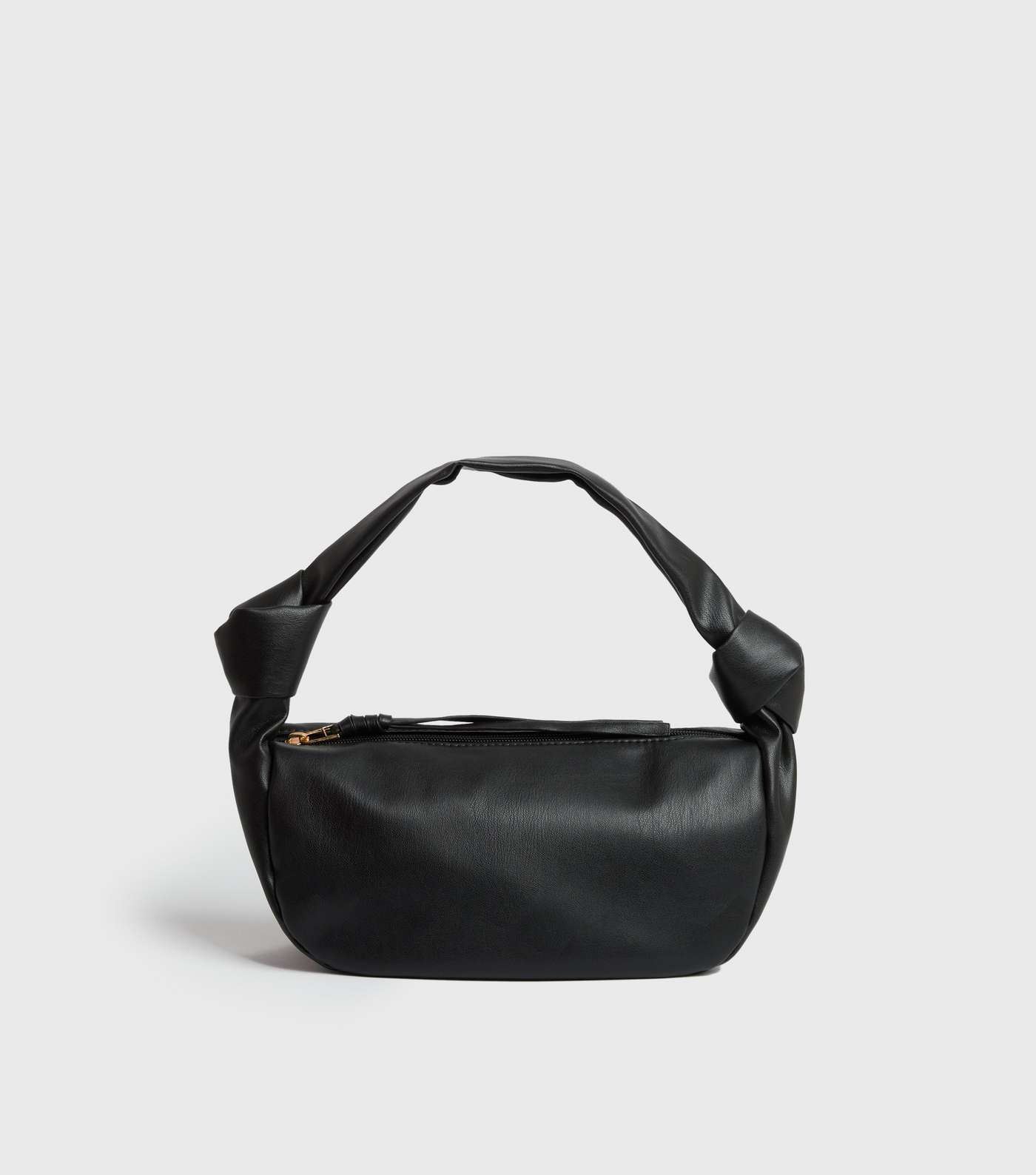 Black Leather-Look Knot Shoulder Bag