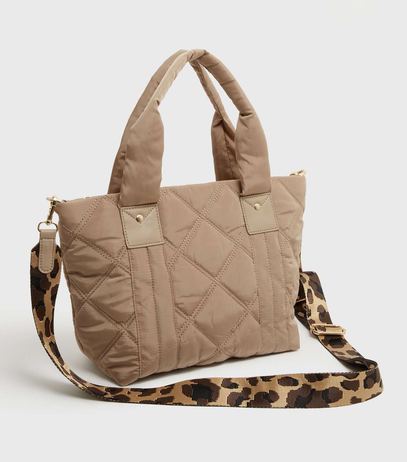 Camel Quilted Animal Print Strap Tote Bag Image 3