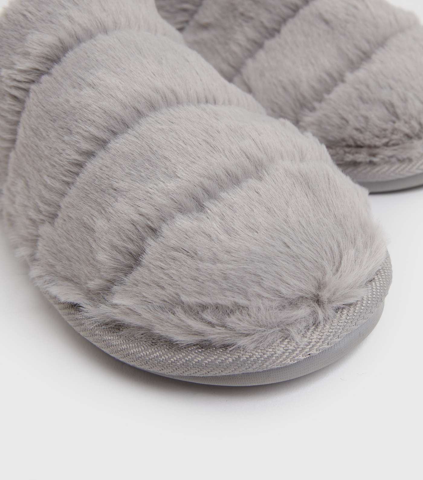 Grey Faux Fur Mule Slippers Image 4