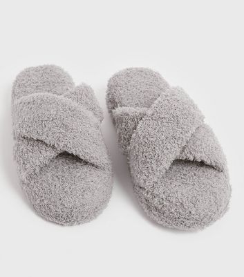 shop for Grey Teddy Cross Strap Chunky Slider Slippers New Look Vegan at Shopo