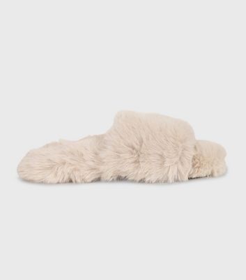 Click to view product details and reviews for London Rebel Cream Faux Fur Slider Slippers New Look.
