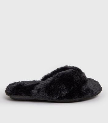 Click to view product details and reviews for Black Faux Fur Flip Flop Slippers New Look Vegan.