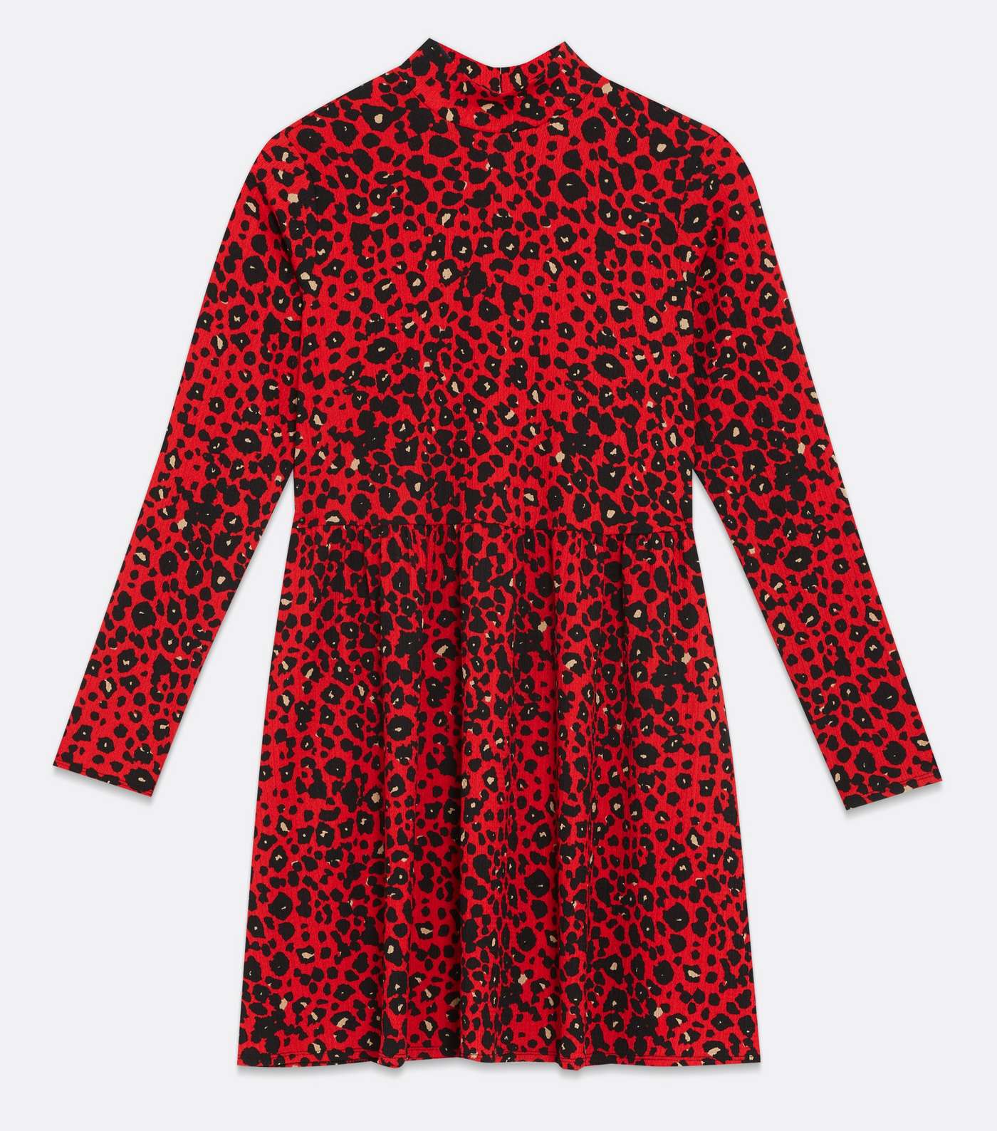 Red Leopard Print High Neck Mini Smock Dress Image 5
