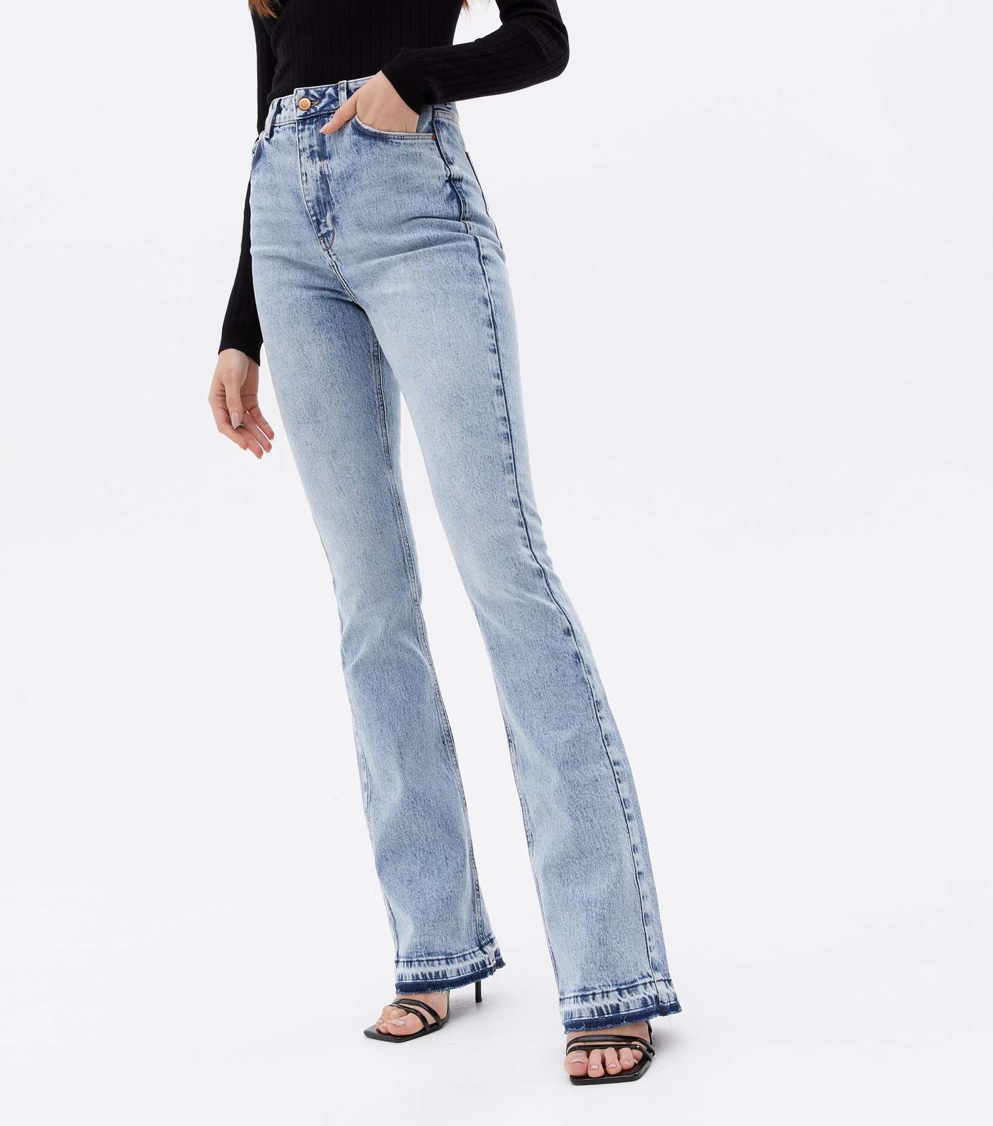 Tall Blue Bleach Wash Mid Rise Flared Brooke Jeans Image 2