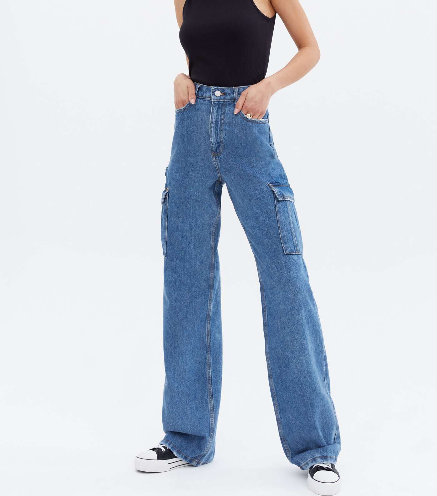 Tall Blue Utility Pocket High Waist Adalae Wide Leg Jeans Image 2