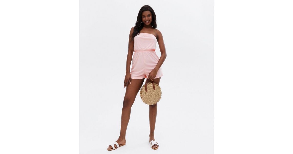 Pink Towelling Beach Bandeau Playsuit | New Look