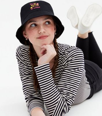 Girls Black Embroidered Logo Bucket Hat 