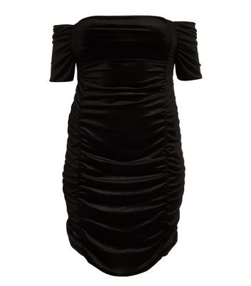 quiz black velvet bardot dress