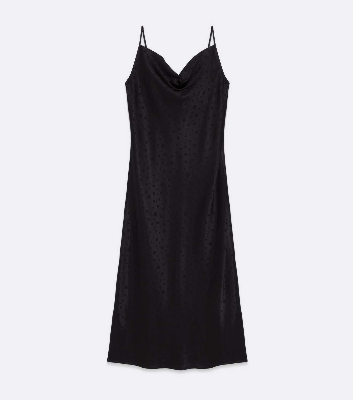 Black Jacquard Spot Satin Cowl Neck Midi Slip Dress Image 5