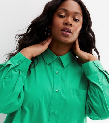 Curves Light Green Poplin Long Sleeve Shirt New Look