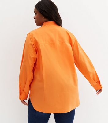 Curves Bright Orange Poplin Long Sleeve Shirt New Look
