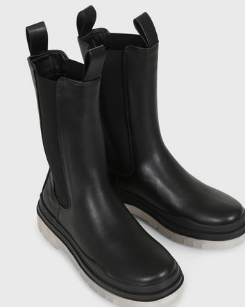 Click to view product details and reviews for London Rebel Black Leather Look Elasticated Chunky Calf Boots New Look.