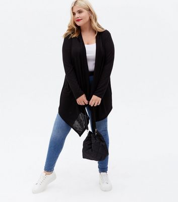 Curves Black Fine Knit Waterfall Cardigan New Look