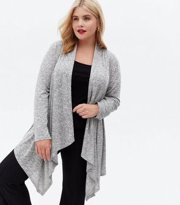 Click to view product details and reviews for Curves Grey Marl Fine Knit Waterfall Cardigan New Look.