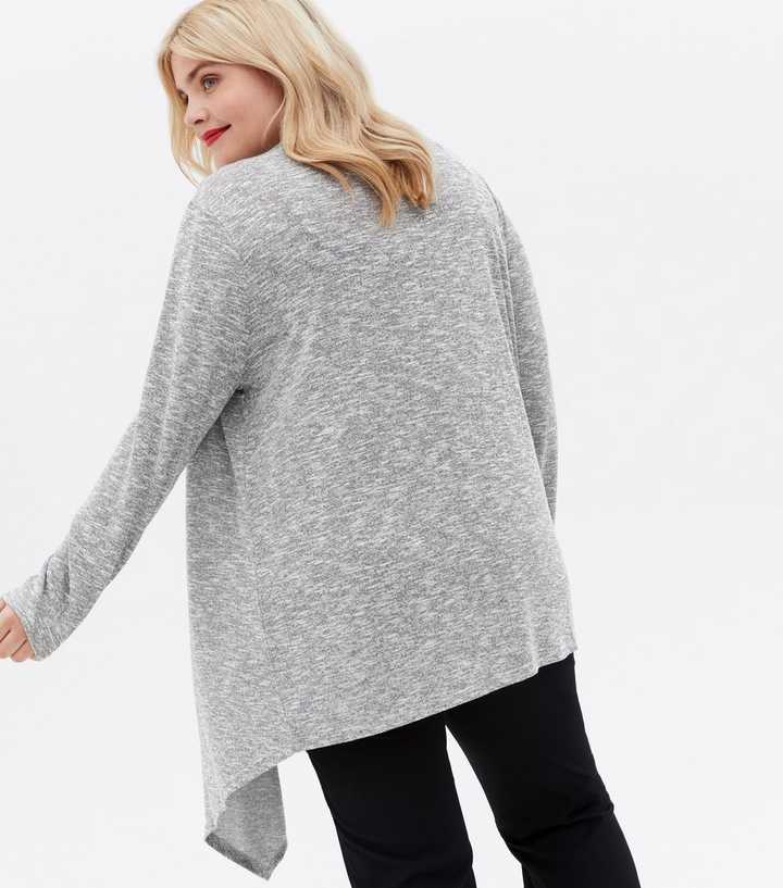 Light Grey Marle Cotton Wool Waterfall Cardigan - WOMEN Knitwear