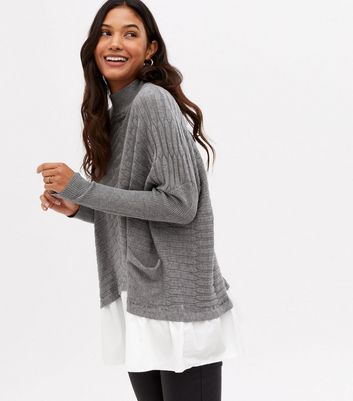 Cameo Rose Grey Ribbed Knit 2 in 1 