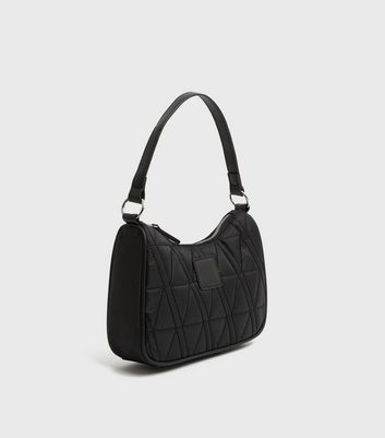 shop for Black Quilted Leather-Look Trim Shoulder Bag New Look at Shopo
