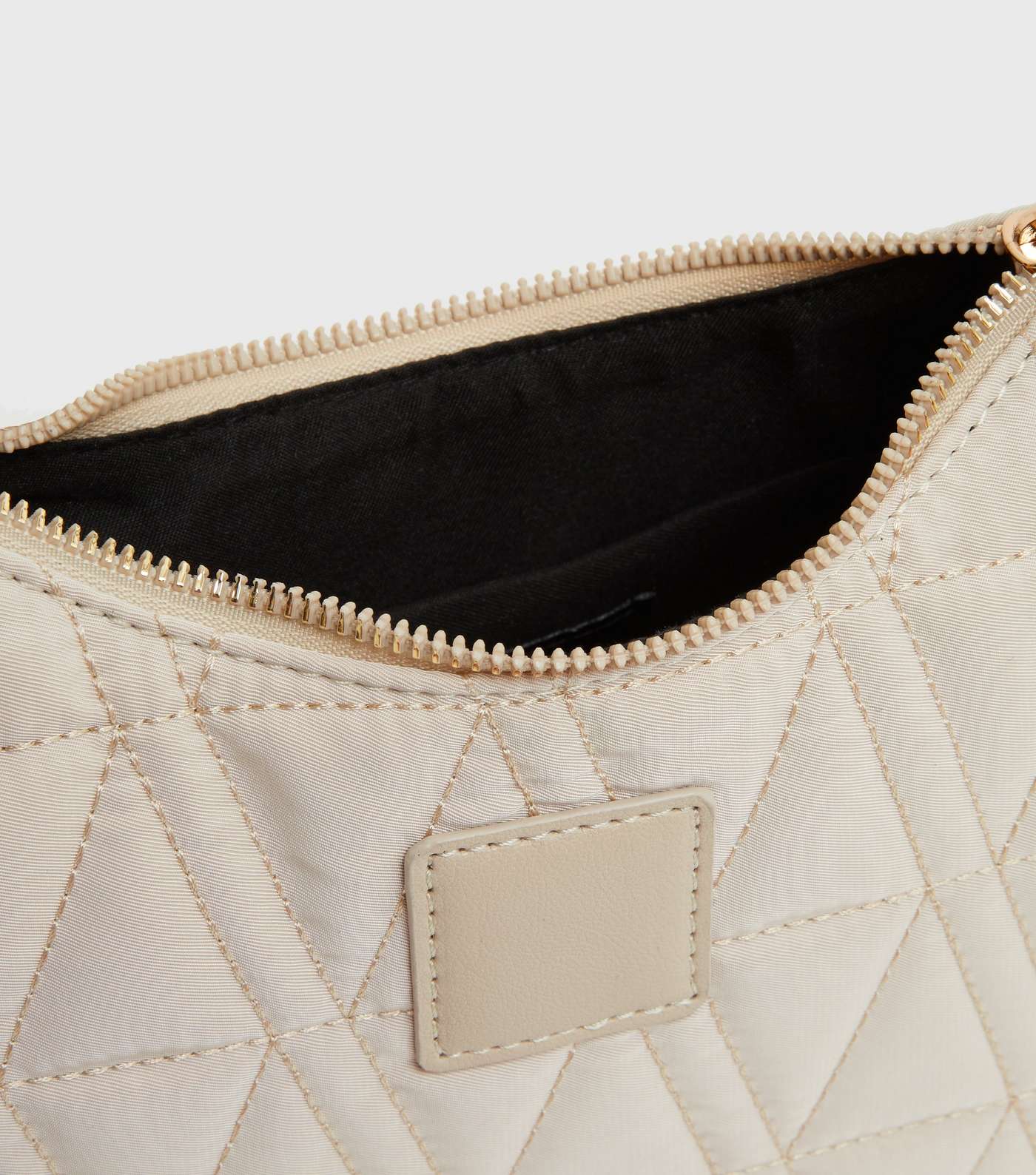 Cream Quilted Leather-Look Trim Shoulder Bag Image 4