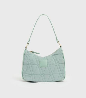 Mint Green Quilted Leather Look Trim Shoulder Bag New Look