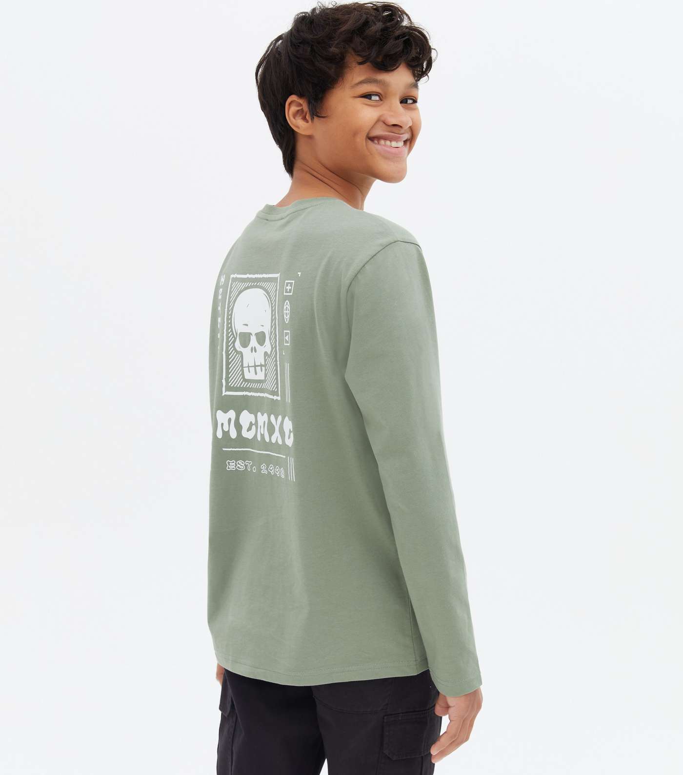 Boys Light Green Skull Long Sleeve T-Shirt Image 4