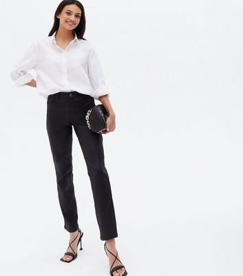 Noisy May Black Leather-Look Slim Jeans