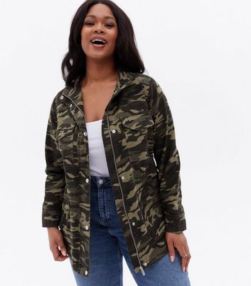 Click to view product details and reviews for Curves Green Camo Pocket Front Jacket New Look.