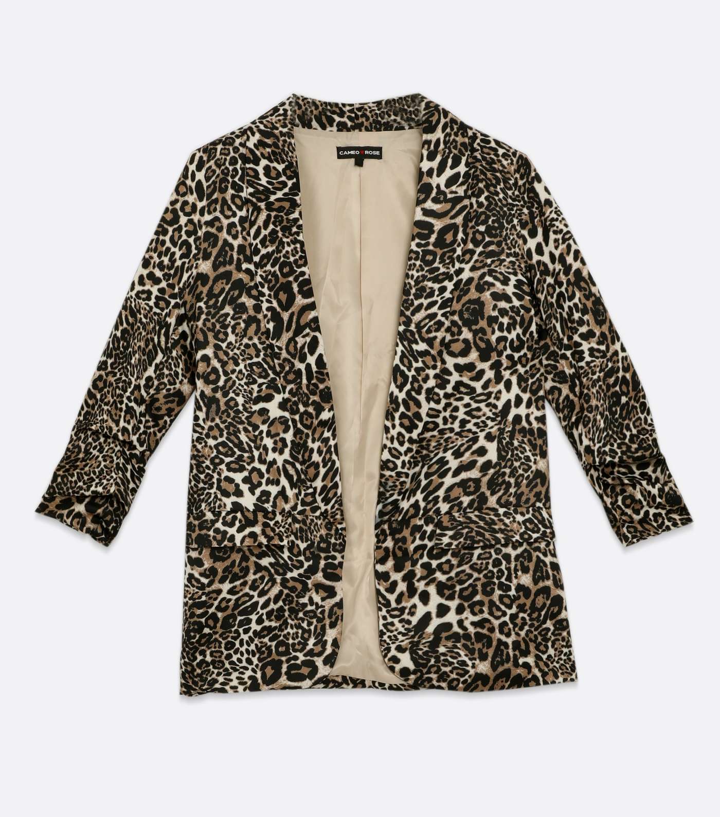 Cameo Rose Brown Leopard Print Ruched Blazer Image 5