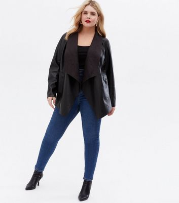 plus size waterfall leather jacket