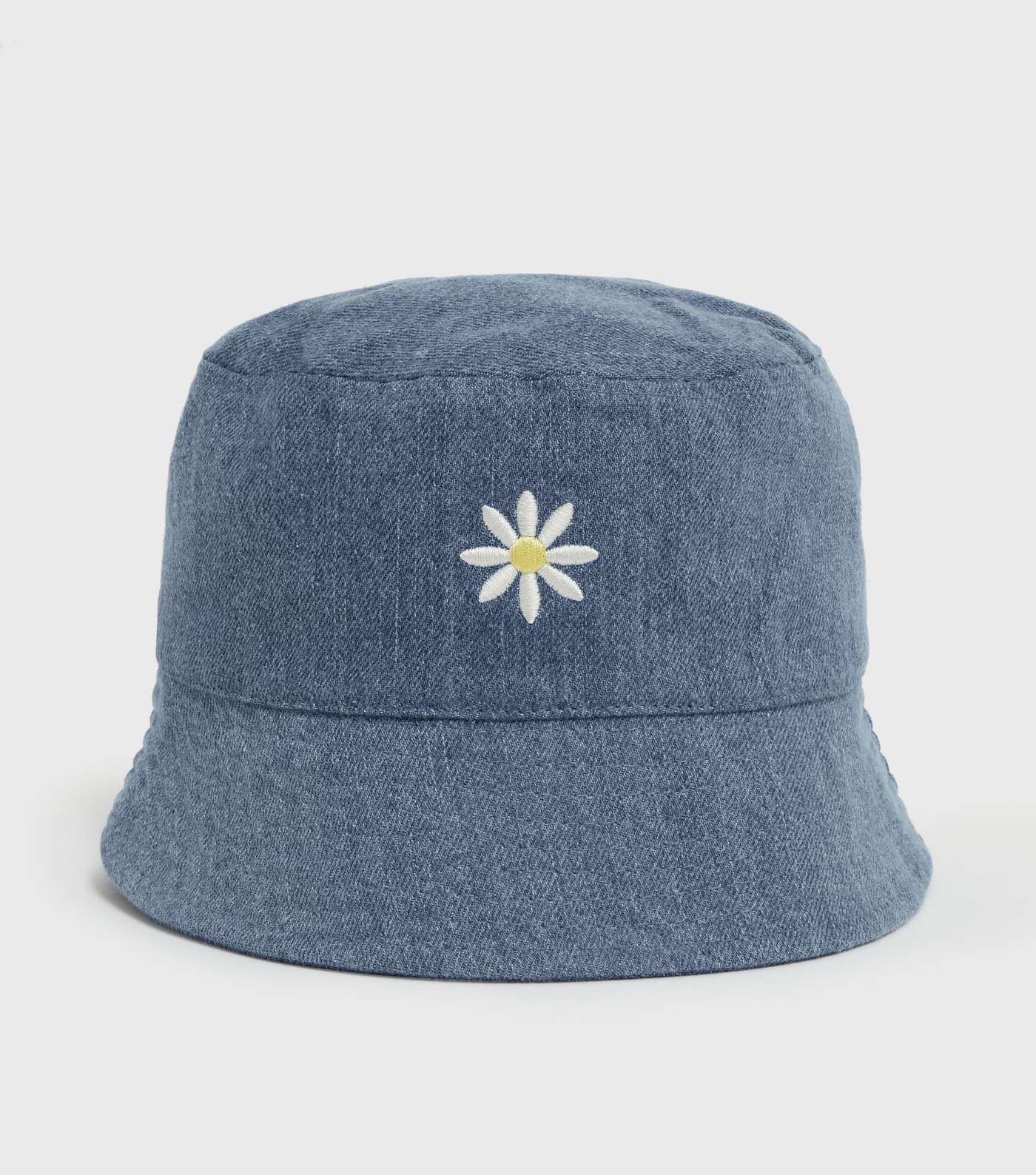 Girls Blue Denim Daisy Embroidered Bucket Hat Image 2