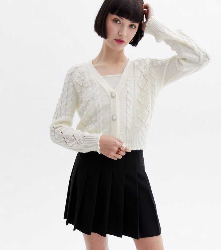 Cream Bobble Faux Pearl Button Cardigan