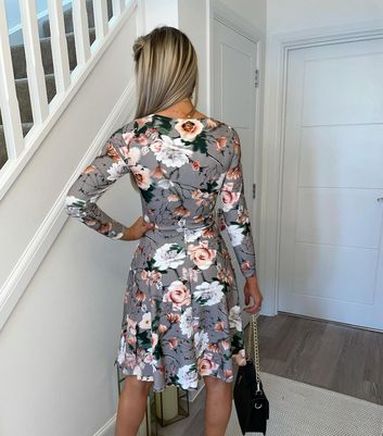 New look grey floral dress hotsell