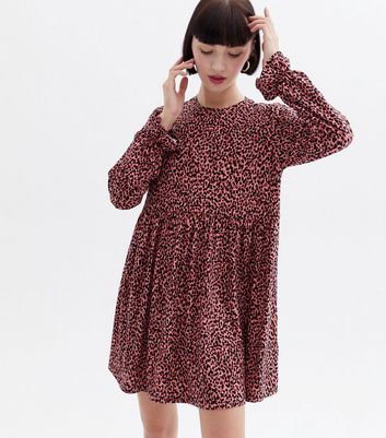 Pink Leopard Print Jersey Mini Smock Dress New Look