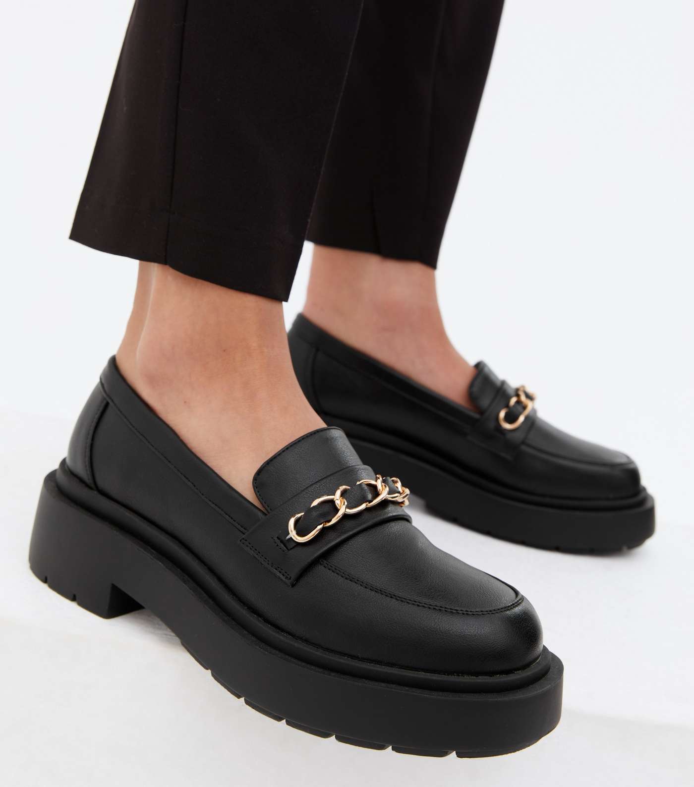 Black Chain Trim Chunky Loafers Image 2