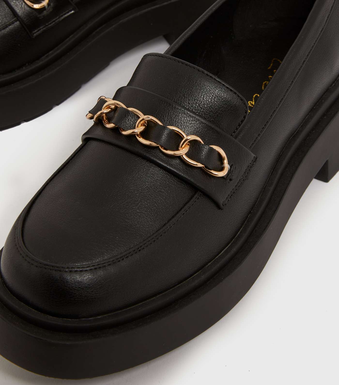 Black Chain Trim Chunky Loafers Image 4